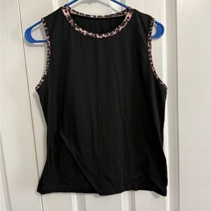 Black Sleeveless Top with Leopard Trim